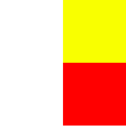 White square with a yellow square in the top right and a red one in the bottom right.