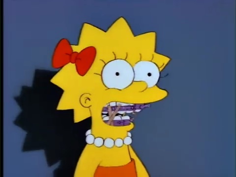 Lisa's school photo with her cheap braces resulting from her father's lack of a dental plan.