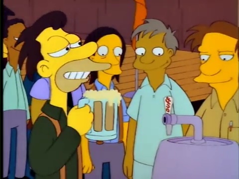 Lenny drinking his beer after saying 'So long dental plan'